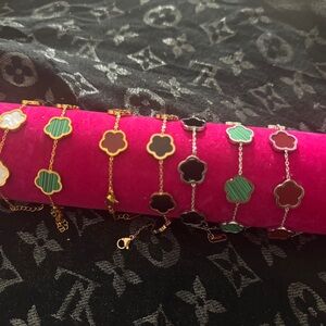 Fashion Jewelry Gold and Green Clover Bracelet Set 3  pieces